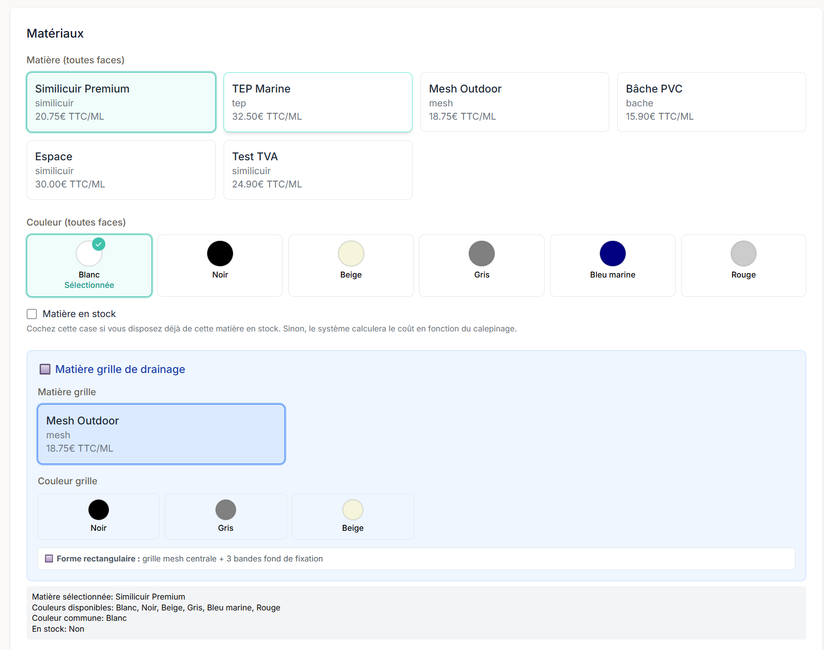 Sélection des matières